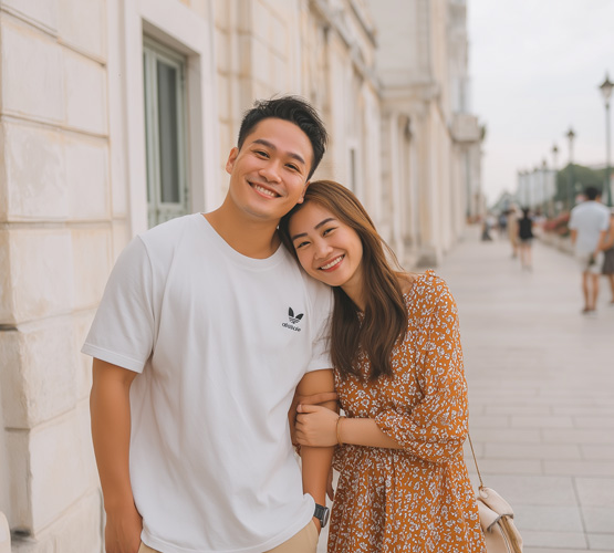 Happy couple representing successful marriage relationship